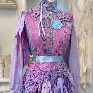 Handmade Ragged boho shirt, Victorian style ruffled blouse, unique gift for her