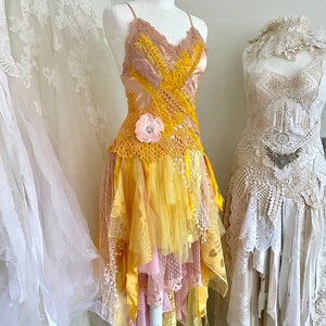 Yellow Fairy Wedding dress forest queen,boho wedding dress out door,upcycled,bridal dress fantasy queen,rawrags bride to be image 2