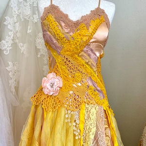 Yellow Fairy Wedding dress forest queen,boho wedding dress out door,upcycled,bridal dress fantasy queen,rawrags bride to be image 4