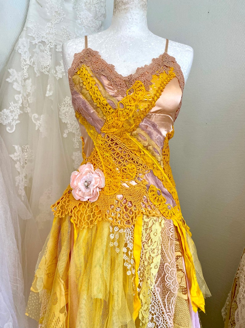 Yellow Fairy Wedding dress forest queen,boho wedding dress out door,upcycled,bridal dress fantasy queen,rawrags bride to be image 4