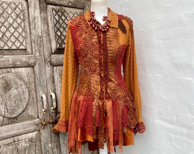 Burnt Orange Shrug Blouse With Short Flap Skirt