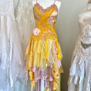 Yellow Fairy Wedding dress forest queen,boho wedding dress out door,upcycled,bridal dress fantasy queen,rawrags bride to be image 5