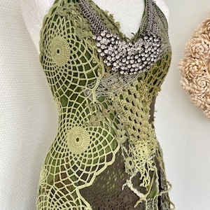 Green Boho wedding dress forest colors, bridal dress image 7