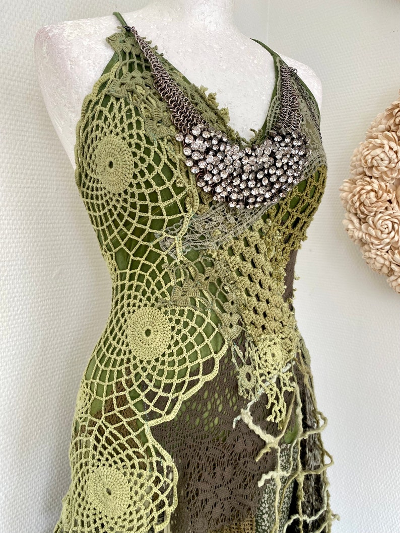 Green Boho wedding dress forest colors, bridal dress image 7