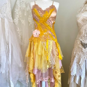 Yellow Fairy Wedding dress forest queen,boho wedding dress out door,upcycled,bridal dress fantasy queen,rawrags bride to be image 8