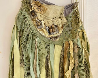 Boho beach wedding antique fairy airy skirt, ragged antique fabric, RawRags boho wedding skirt tattered shabby