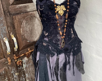 Autumn dress handmade ,Alternative wedding dress,Rustic elven  dresses Raw Rags