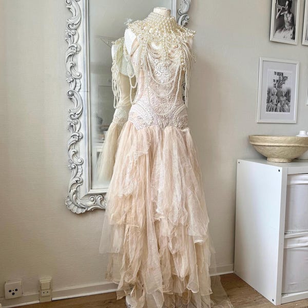 Custom made wedding dress , handmade one of a kind RawRags, heirloom trashy treasures