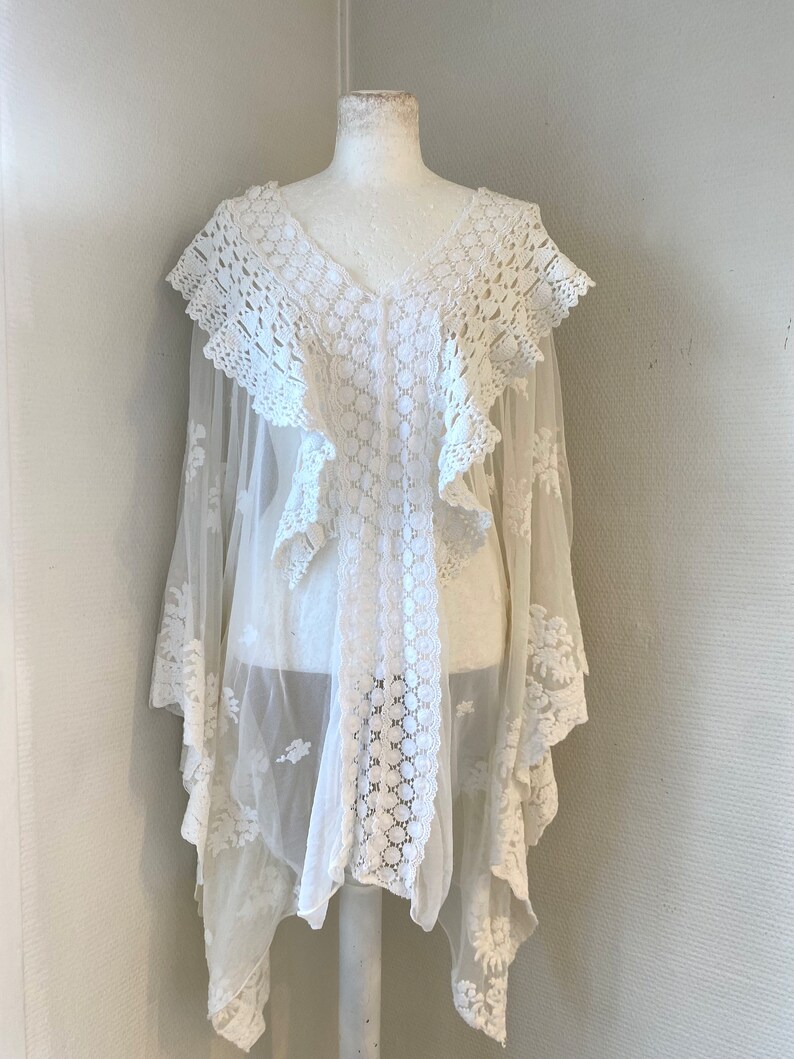 Lace tunic made from antique lace, see-through blouse , bohemian blouse RawRags image 4