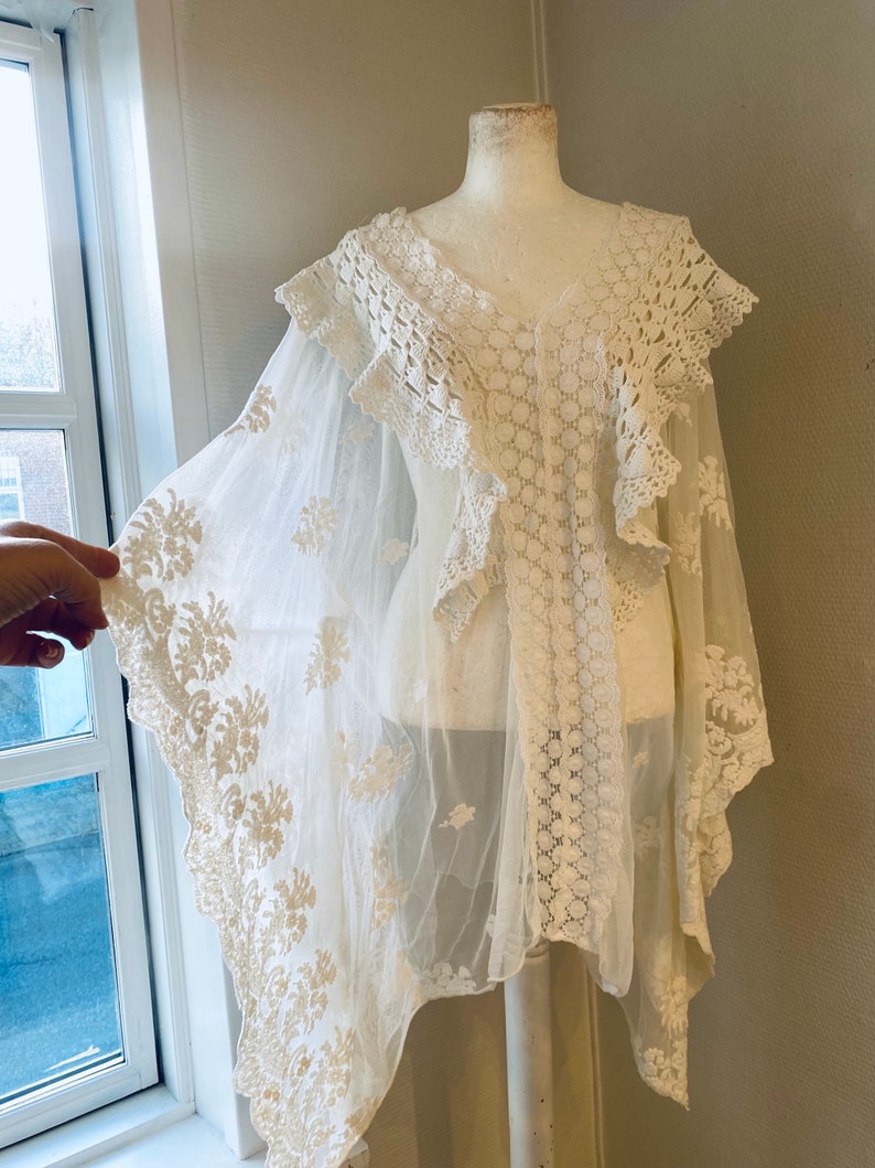 Lace tunic made from antique lace, see-through blouse , bohemian blouse RawRags image 3