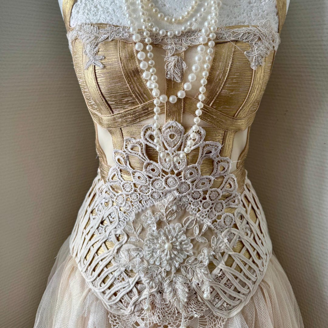 Fairy Boho Wedding Dress in Golden Colors, Bridal Dress for a Fairy ,be ...