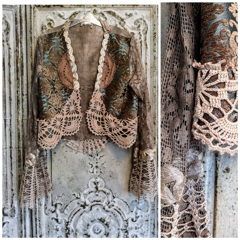 Sold Bohemian Jacket Repurposed Crochetbrocade Hippie Etsy