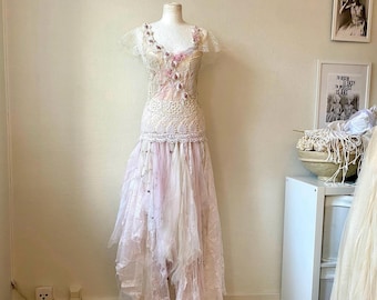 Boho wedding dress fairy tale colors,bridal gown for faries,Elven wedding dress rustic,bohemian wedding