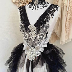Witches Wedding dress lace , black and White bridal gown black swan witches wedding
