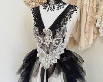 Black and White Lace Wedding Dress: Steampunk Raven Bridal Gown