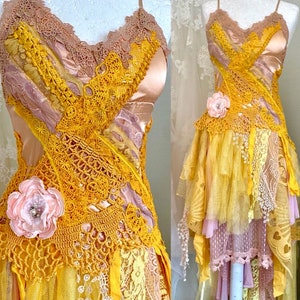 Yellow Fairy Wedding dress forest queen,boho wedding dress out door,upcycled,bridal dress fantasy queen,rawrags bride to be