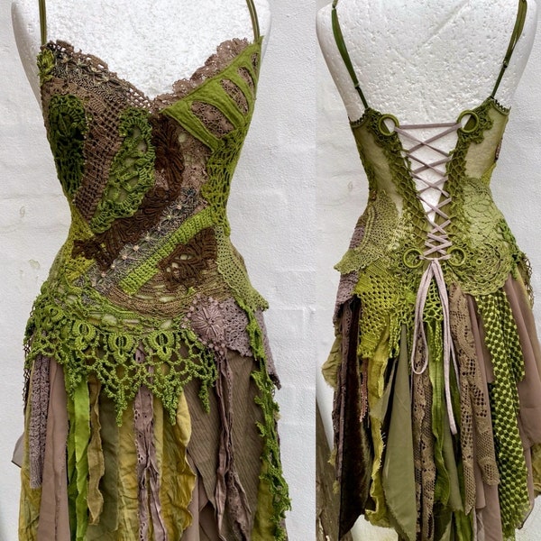 Autumn dress handmade ,Alternative wedding dress,Rustic elven  dresses Raw Rags