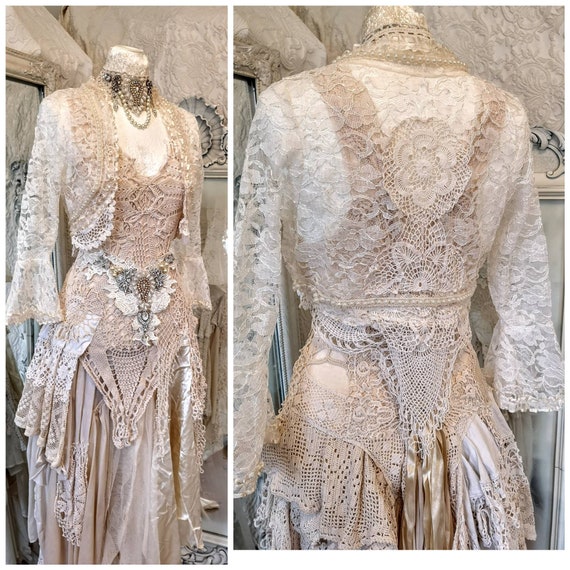 Bruiloft Bolero kant, bruids kant vest, witte kant, rauwe lompen, een van een soort bruiloft, Bruiloft Bolero kant, bruids kant vest, witte kant, rauwe lompen, een van een soort bruiloft,