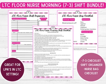 Pink LPN Nurse Bundle for Long Term Care Morning Nurse - Instant Download Checklist. Perfect for New Grad LPN Nurse!