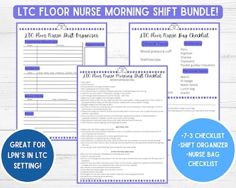 Long Term Care Shift Organizer, Checklist and Nurse bag Checklist! Perfect New Grad Nurse gift in LTC setting! LTC Nurse Essential.