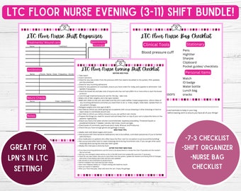 Pink LPN Nurse Bundle for Long Term Care Evening (3-11) Nurse - Instant Download Checklist. Perfect for New Grad LPN Nurse!