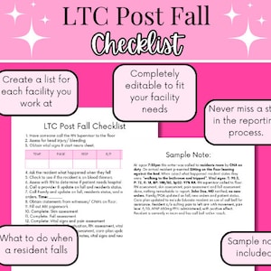 Editable Post Fall Checklist for LPN/LVN Charge Nurse in Long-Term Care