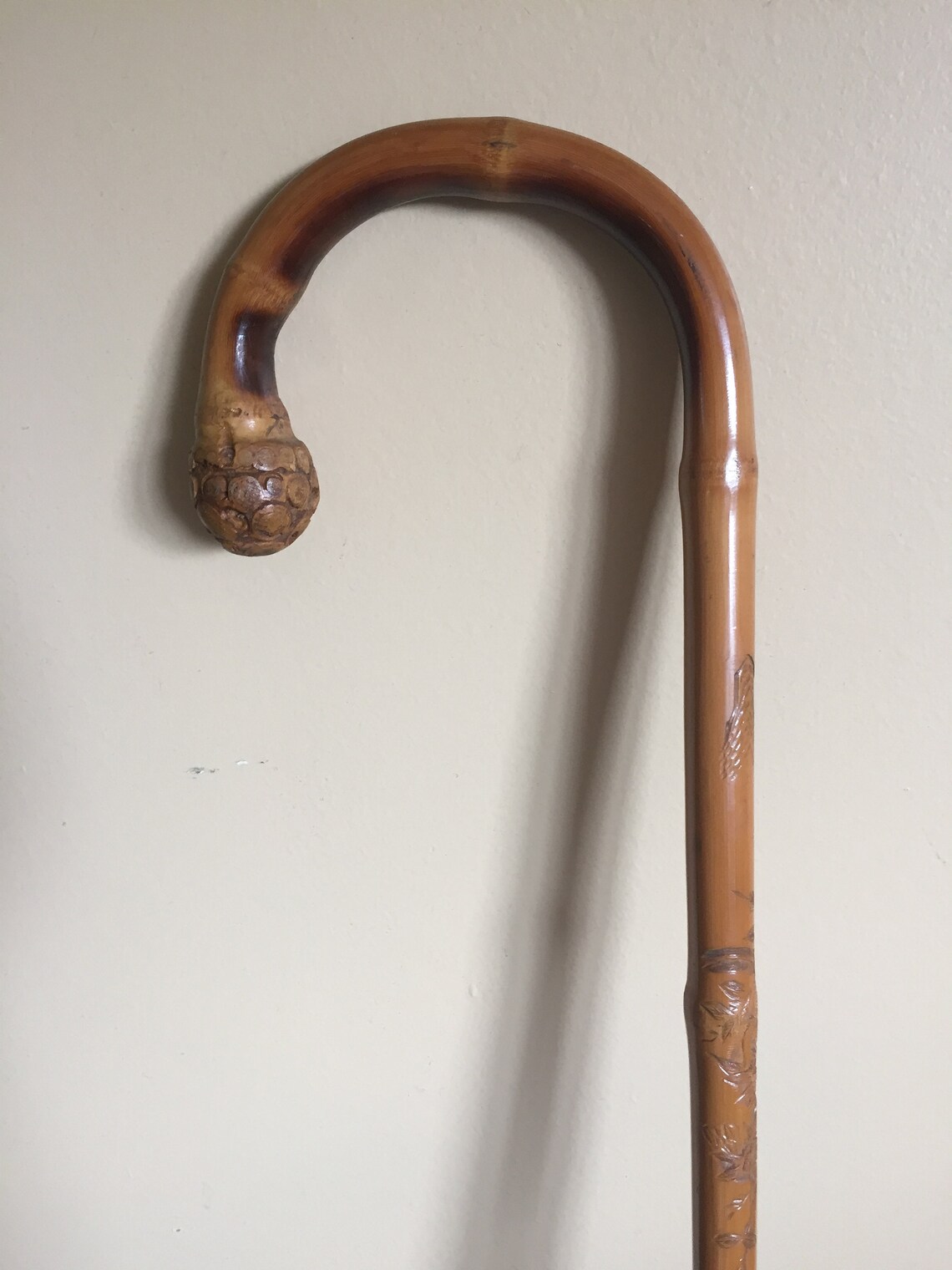 Beautiful Bamboo WALKING STICK Carved ASIAN Pastoral Scene Etsy