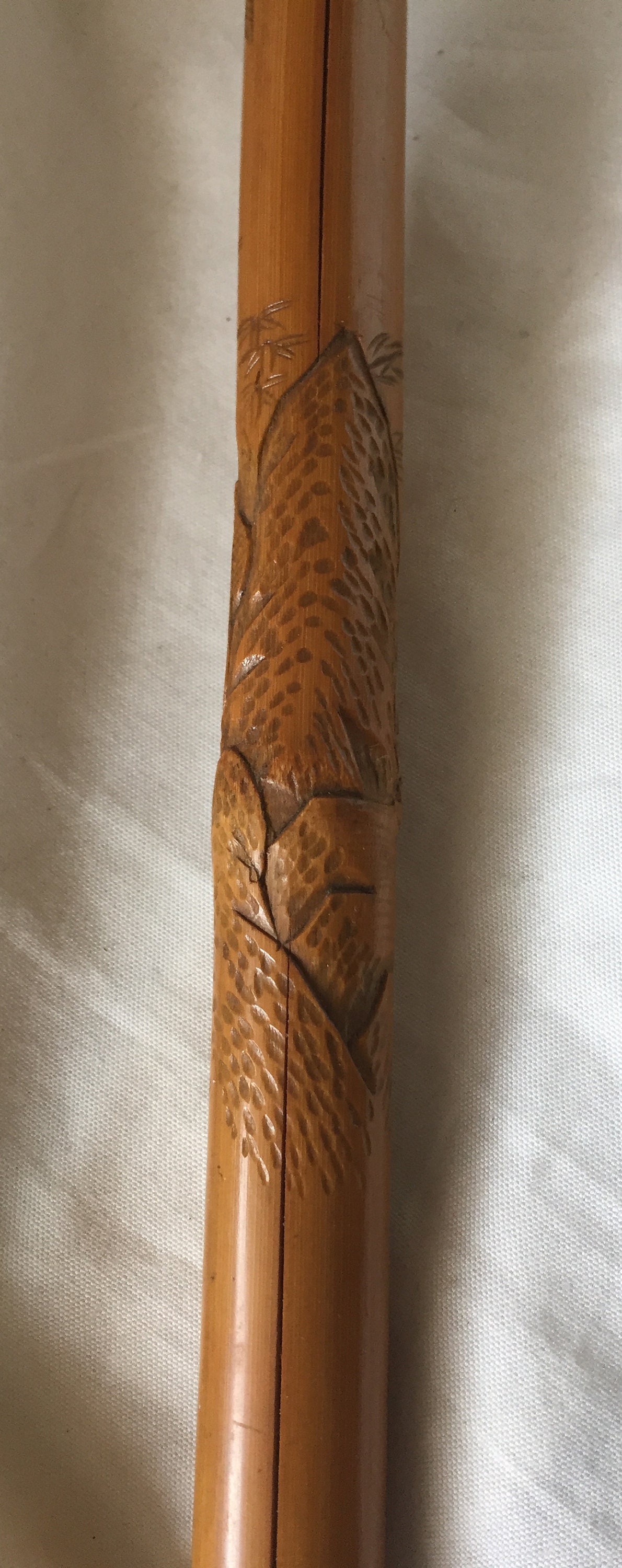 Beautiful Bamboo WALKING STICK Carved ASIAN Pastoral Scene Etsy
