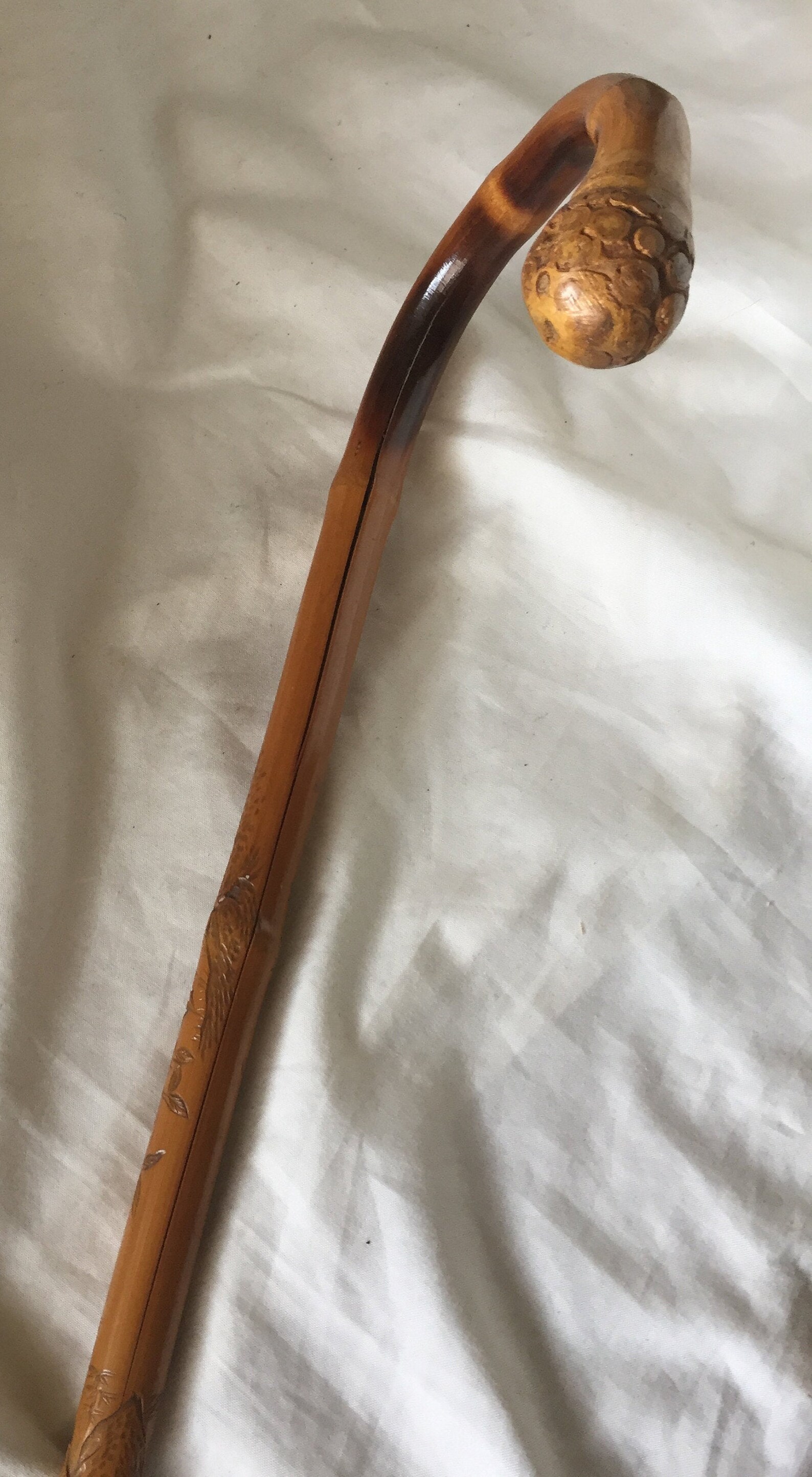 Beautiful Bamboo WALKING STICK Carved ASIAN Pastoral Scene Etsy