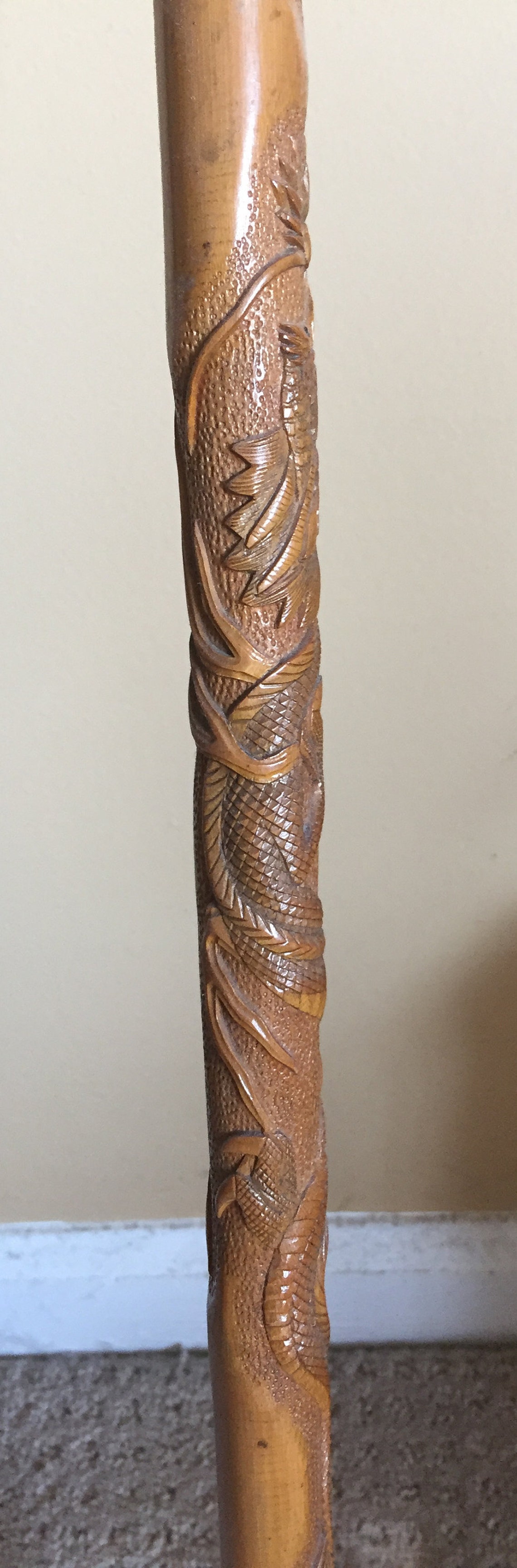 Beautiful Bamboo WALKING STICK Carved ASIAN Pastoral Scene Etsy
