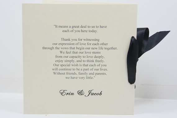Wedding program ~ printed on four sides ~ CUSTOM MADE ~ square card stock tied with a ribbon.