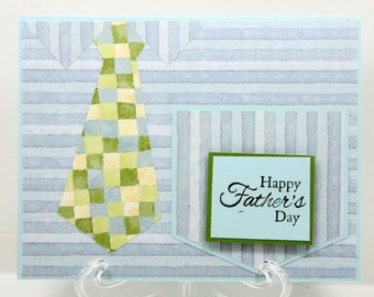 Father's Day card with a shirt design and pocket holds a gift card.