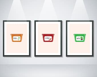 koreanische Saucen Poster Set, Gochujang, Doenjang, Ssamjang (digitaler Download)