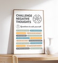 Challenging Negative Thoughts Poster, Cognitive Behavioral Therapy CBT, Mental Health Print, Counselor Office Art, Digital Download product logo