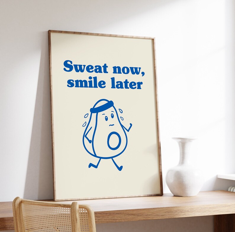 Sweat Now Smile Later Gym Poster, Motivational Workout Art (Digital Download) image 5