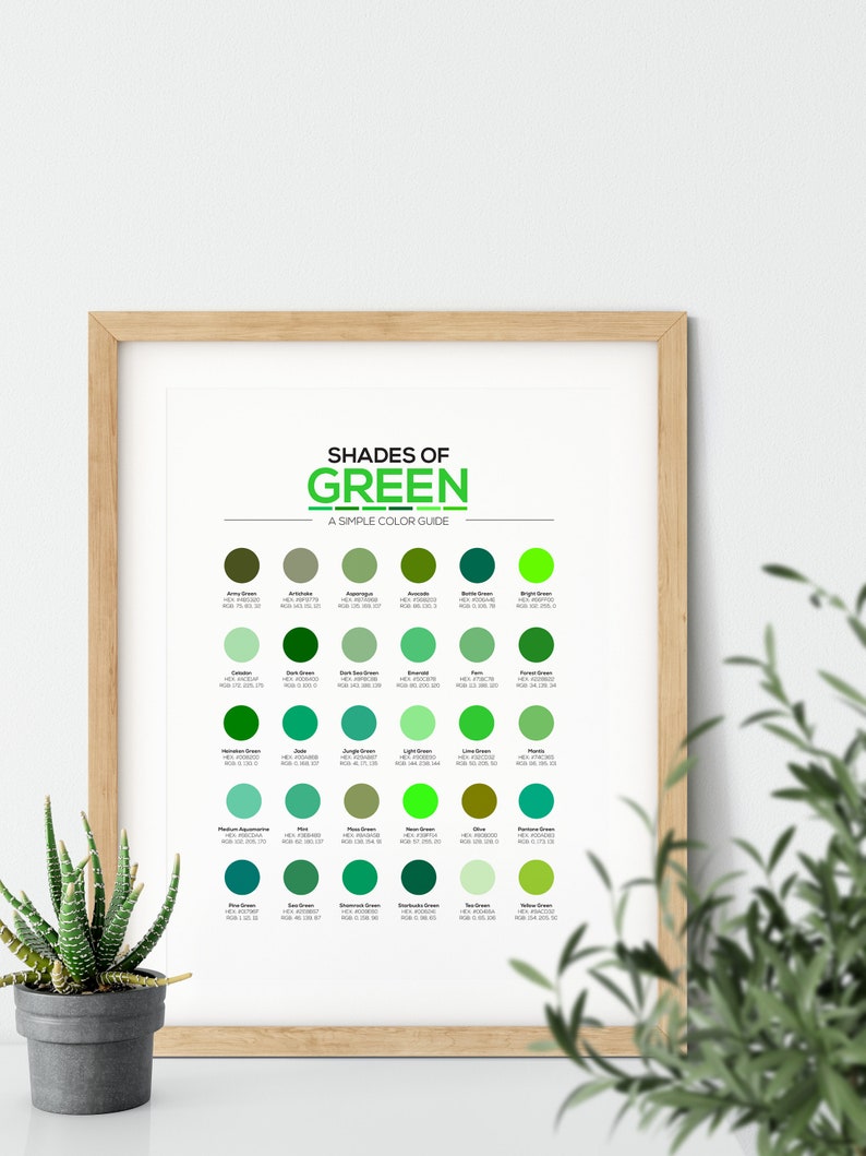 Different Shades of Green Color Chart With 30 Different Hex Color Codes and RGB Numbers. Quick