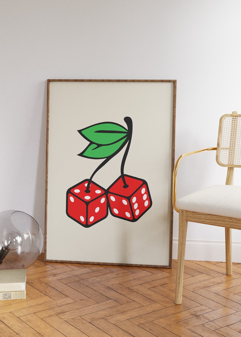 Cherry Dice Print Cherry Dice Poster Trendy Retro Wall Art Etsy