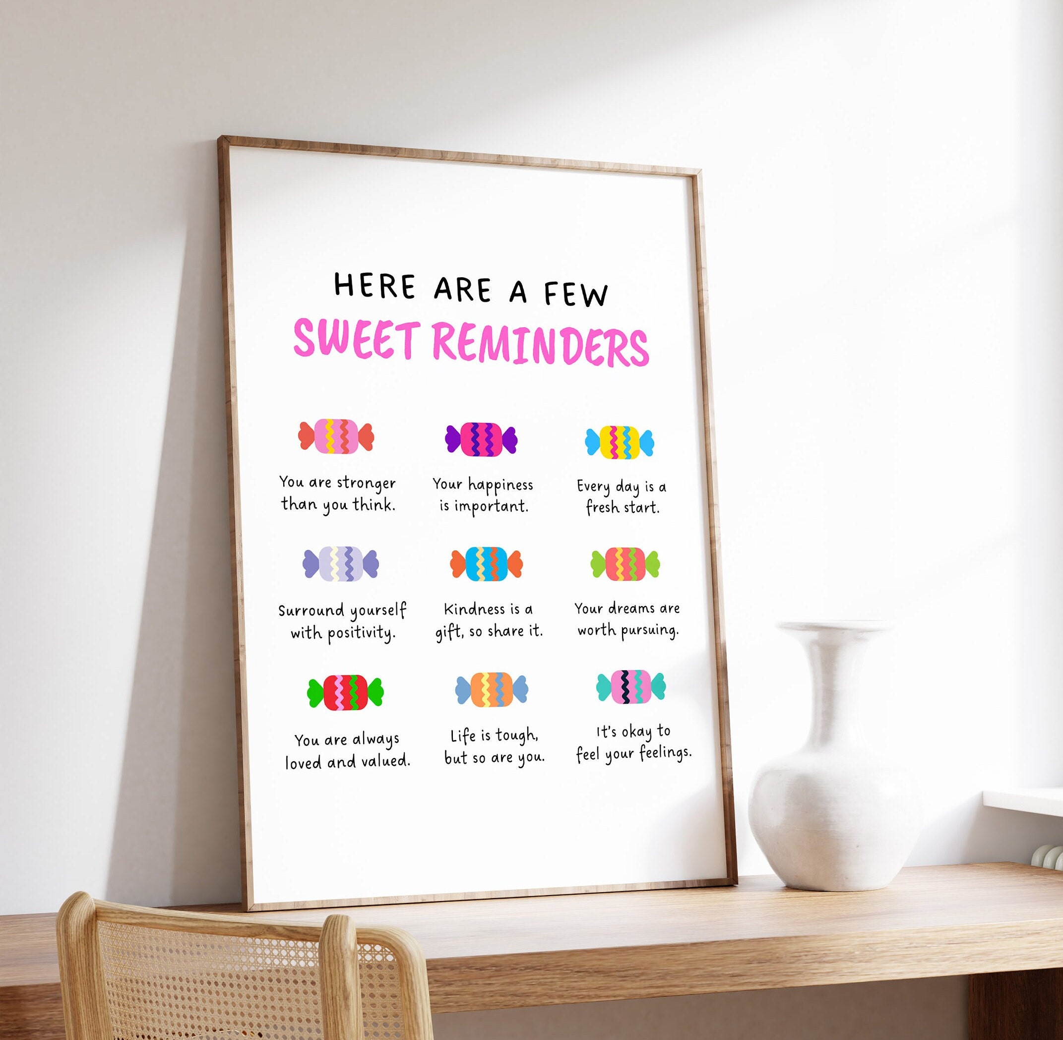 Sweet Reminders Poster, Self-care Affirmations, Colorful Candy Design ...