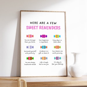 Sweet Reminders Poster, Reminder Poster, Self-care and Growth Mindset, Self Affirmations and Positivity, Counseling Print, Digital Download