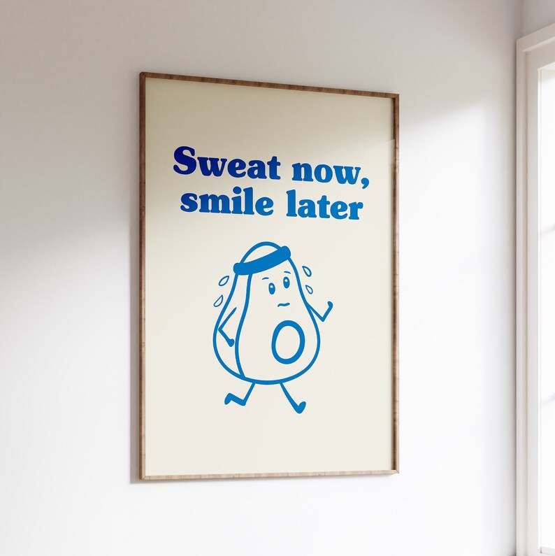 Sweat Now Smile Later Gym Poster, Motivational Workout Art (Digital Download) image 2