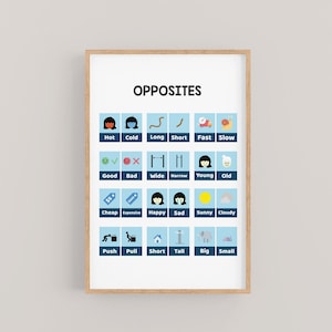 Opposite Words in English Educational Print, Digital Print, Classroom Poster, Children&#39;s Wall Art, Homeschool Prints