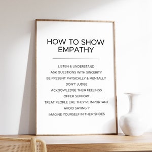Póster minimalista de empatía: cómo mostrar empatía, amabilidad y compasión, frases sobre empatía, para el aula y la oficina, descarga digital