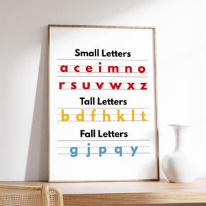 Letras pequenas, letras altas, pôster de letras de outono, gráfico de letras do alfabeto, decoração de quarto infantil, educação infantil, download digital
