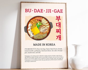 Póster retro de comida coreana Budaejjigae (descarga digital)