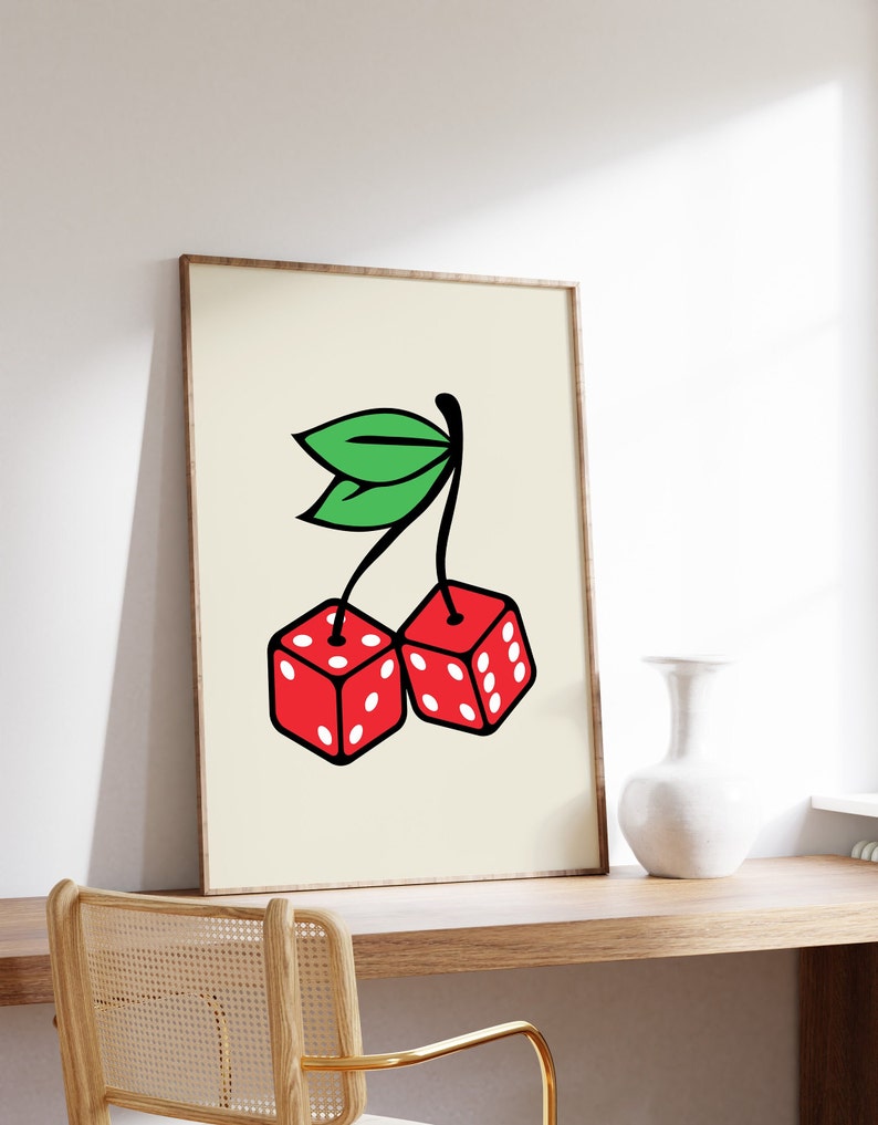 Cherry Dice Print Cherry Dice Poster Trendy Retro Wall Art Etsy