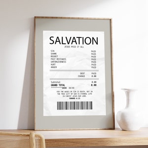Salvation Receipt Poster (Light Background), Salvation Jesus Paid it All, Christian Wall Art, Romans 6:23, Faith Poster, Digital Download