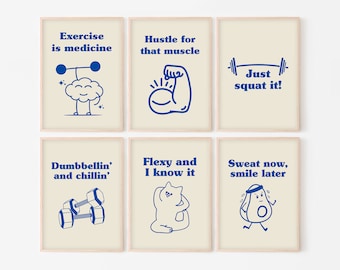 Retro Exercise Prints, Gym Wall Art Set (Digital Download)