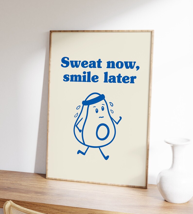 Sweat Now Smile Later Gym Poster, Motivational Workout Art (Digital Download) image 3