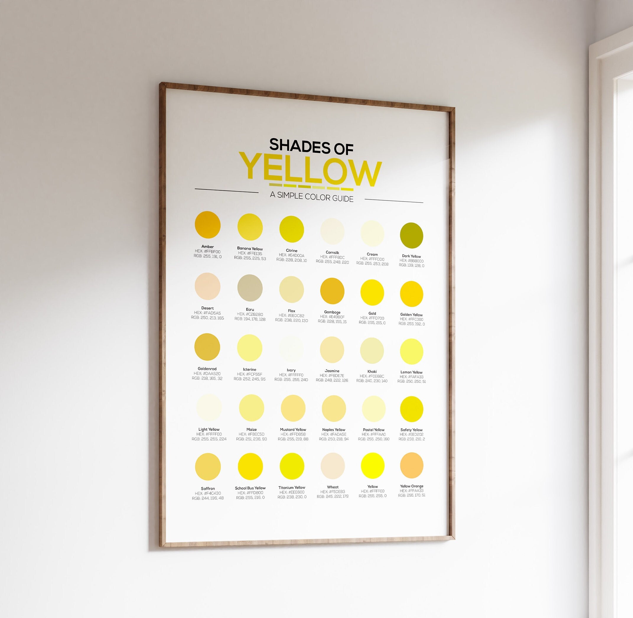 Different Shades of Yellow Color Chart With 30 Different Hex Color