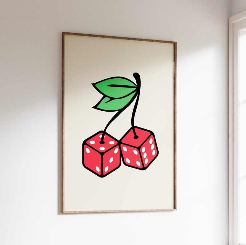 Cherry Dice Print Cherry Dice Poster Trendy Retro Wall Art Etsy